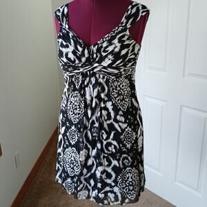 INC Nylon Babydoll Dress Small empire waist ruched black white tan mesh neutral